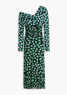 Diane von Furstenberg - Leia one-shoulder floral-print jersey and stretch-mesh midi dress - Green - XXS