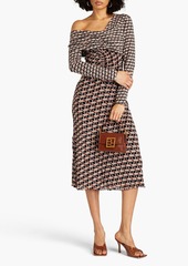 Diane von Furstenberg - Leia one-shoulder printed jersey and stretch-mesh midi dress - Brown - XXS
