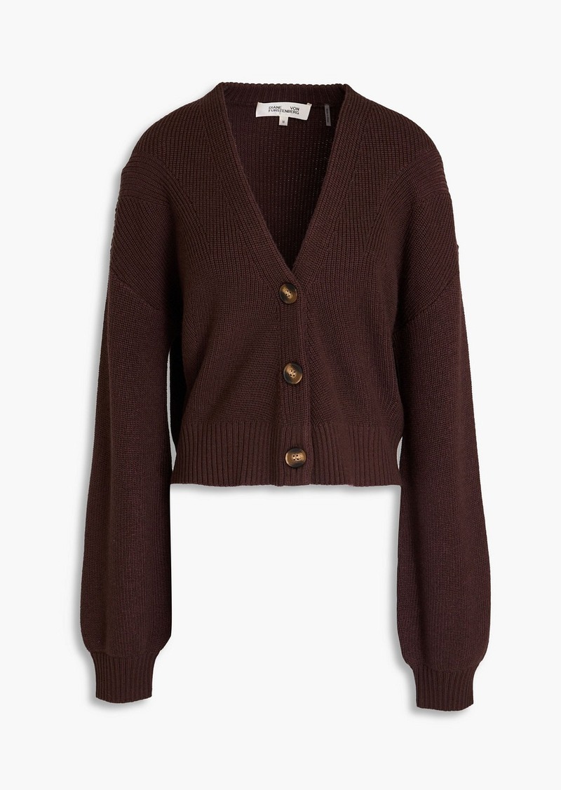 Diane von Furstenberg - Leslie ribbed wool-blend cardigan - Brown - M