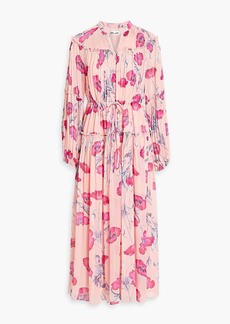 Diane von Furstenberg - Link tiered floral-print plissé crepe de chine midi dress - Pink - S
