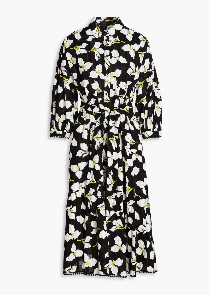 Diane von Furstenberg - Luna floral-print cotton-jacquard midi shirt dress - Black - XL