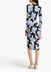 Diane von Furstenberg - Magena ruched floral-print Lyocell and wool-blend jersey dress - Blue - XL