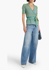 Diane von Furstenberg - Marnee metallic jacquard-knit cotton-blend wrap top - Green - XXS