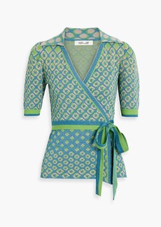 Diane von Furstenberg - Marnee metallic jacquard-knit cotton-blend wrap top - Green - XXS