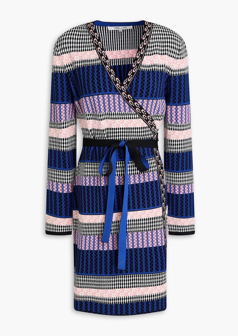 Diane von Furstenberg - Metlia belted jacquard-knit mini wrap dress - Blue - XXS