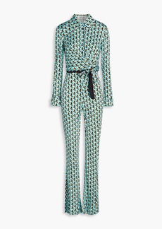 Diane von Furstenberg - Michele printed jersey wide-leg jumpsuit - Blue - XL