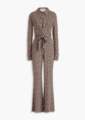 Diane von Furstenberg - Michelle wrap-effect printed jersey jumpsuit - Brown - XXS