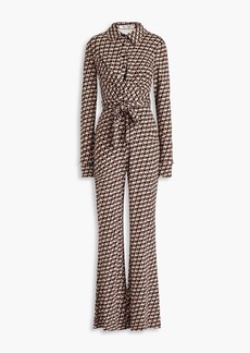 Diane von Furstenberg - Michelle wrap-effect printed jersey jumpsuit - Brown - XXS