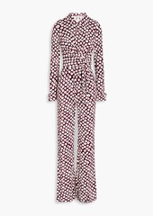 Diane von Furstenberg - Michelle wrap-effect printed jersey jumpsuit - Burgundy - L