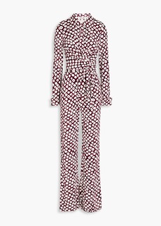 Diane von Furstenberg - Michelle wrap-effect printed jersey jumpsuit - Burgundy - L