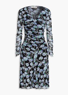 Diane von Furstenberg - Missy ruched floral-print stretch-mesh dress - Black - XS