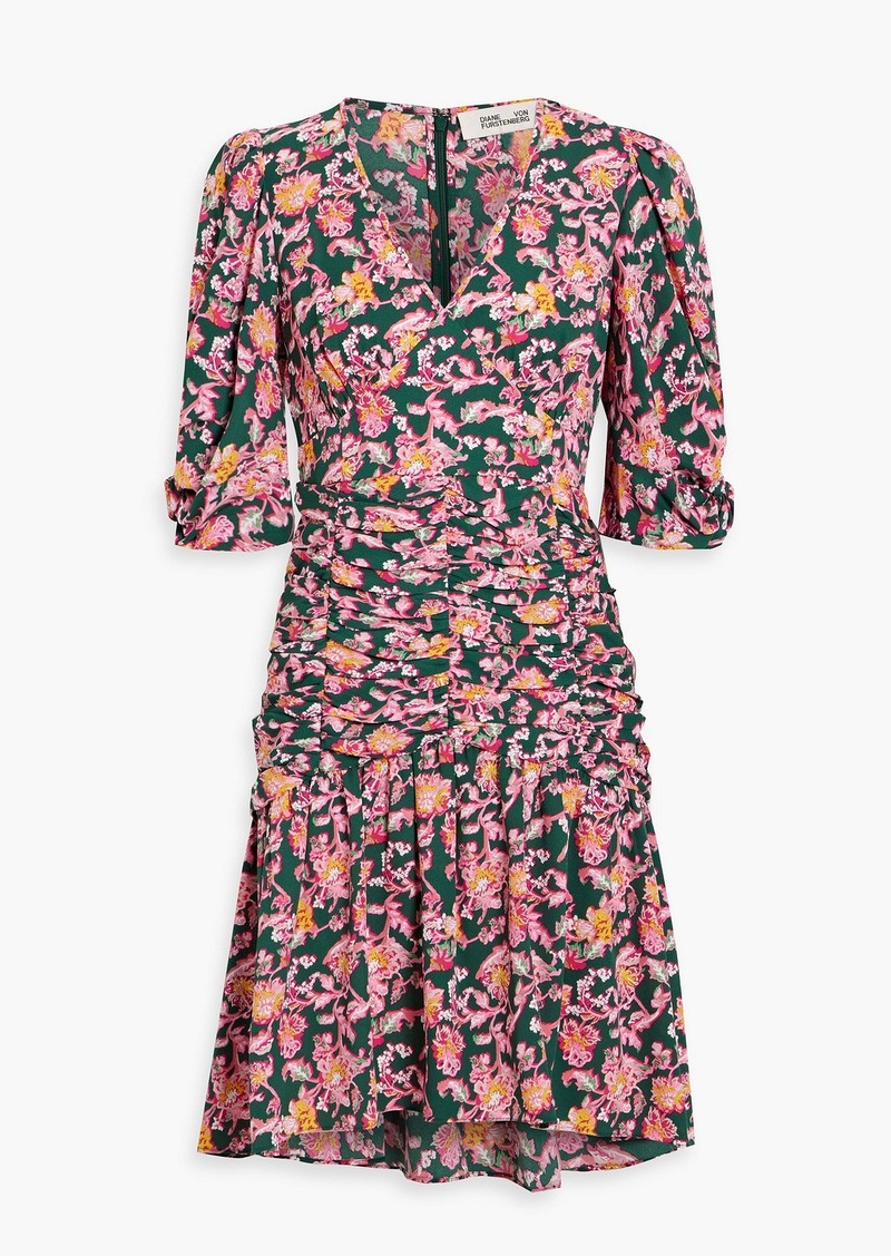 Diane von Furstenberg - Nancy ruched floral-print crepe mini dress - Pink - US 00