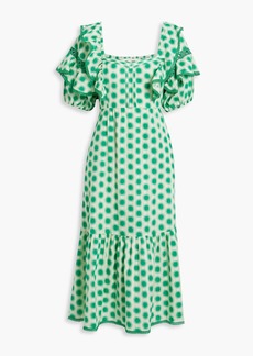 Diane von Furstenberg - Oliver ruffled printed cotton-jacquard midi dress - Green - US 0