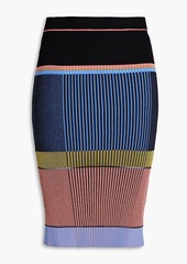 Diane von Furstenberg - Petrina metallic striped ribbed-knit pencil skirt - Blue - XXS