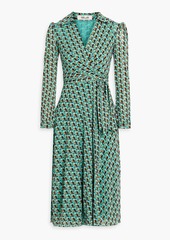 Diane von Furstenberg - Phoenix printed stretch-mesh midi wrap dress - Blue - XL