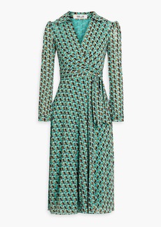 Diane von Furstenberg - Phoenix printed stretch-mesh midi wrap dress - Blue - XXS