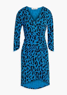 Diane von Furstenberg - David pleated leopard-print stretch-jersey mini dress - Blue - XXS