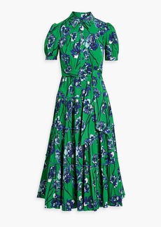 Diane von Furstenberg - Queena tiered floral-print cotton-blend poplin midi shirt dress - Green - XXS
