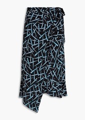 Diane von Furstenberg - Reem ruffled printed crepe midi skirt - Black - US 8