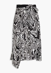 Diane von Furstenberg - Reem ruffled zebra-print satin-crepe midi skirt - Black - US 12