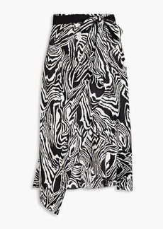 Diane von Furstenberg - Reem ruffled zebra-print satin-crepe midi skirt - Black - US 8