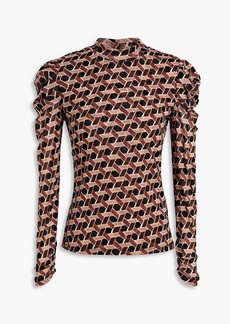 Diane von Furstenberg - Remy printed stretch-mesh turtleneck top - Brown - XXS
