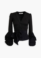 Diane von Furstenberg - Robin cotton-jersey and crepe de chine blouse - Black - XXS