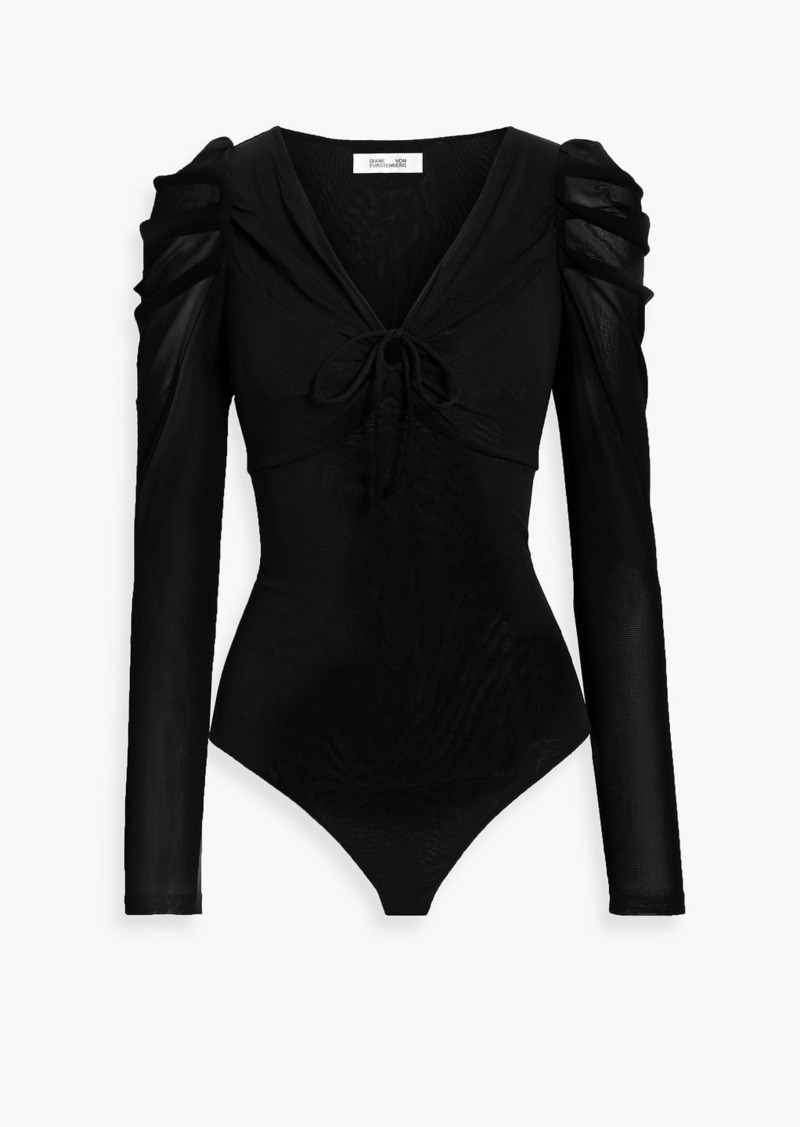 Diane von Furstenberg - Roland ruched stretch-mesh bodysuit - Black - XL
