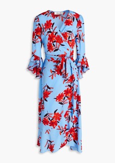 Diane von Furstenberg - Rollins ruffled floral-print crepe de chine midi wrap dress - Blue - US 8