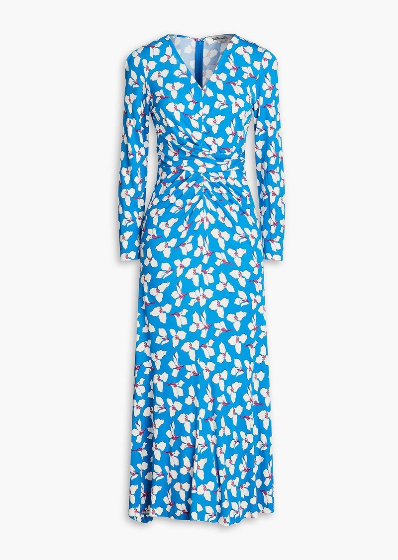 Diane von Furstenberg - Timmy ruched floral-print jersey midi dress - Blue - XXS