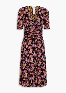 Diane von Furstenberg - Koren ruched floral-print stretch-mesh midi dress - Black - XL