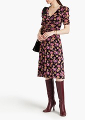 Diane von Furstenberg - Koren ruched floral-print stretch-mesh midi dress - Black - XL