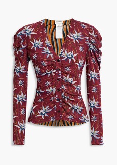 Diane von Furstenberg - Gladys reversible floral-print stretch-mesh top - Burgundy - XXS