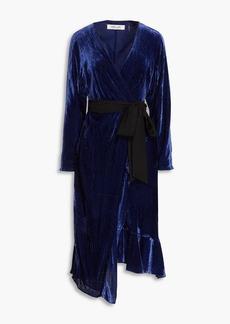 Diane von Furstenberg - Tulisa ruffled devoré-velvet midi wrap dress - Blue - US 0
