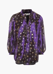 Diane von Furstenberg - Syrah printed metallic fil coupé silk-blend crepon blouse - Purple - US 0