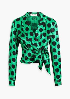 Diane von Furstenberg - Vera wrap-effect polka-dot satin-jacquard blouse - Green - US 0