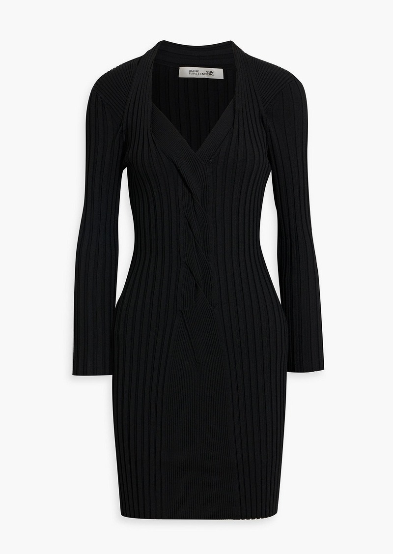 Diane von Furstenberg - Veronique twisted ribbed-knit mini dress - Black - XS