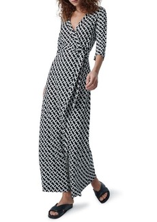 Diane von Furstenberg Abigail Chain Print Silk Wrap Maxi Dress