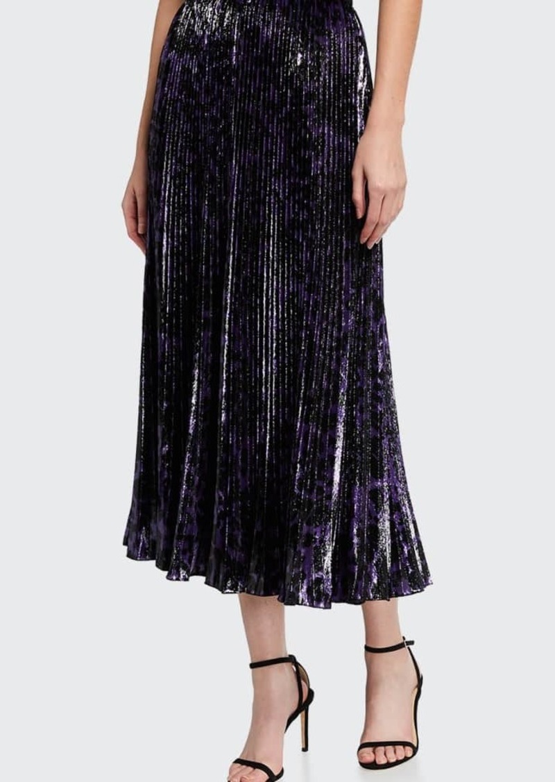 Diane von Furstenberg Brett Pleated Metallic Midi Skirt