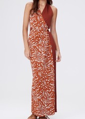 Diane von Furstenberg Contrast Print Tie Waist Halter Maxi Dress