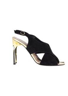 Diane Von Furstenberg Cross Strap High Heel Sandals in Black Suede