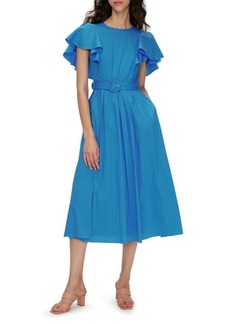 Diane von Furstenberg Damon Ruffle Sleeve Cotton Blend Midi Dress