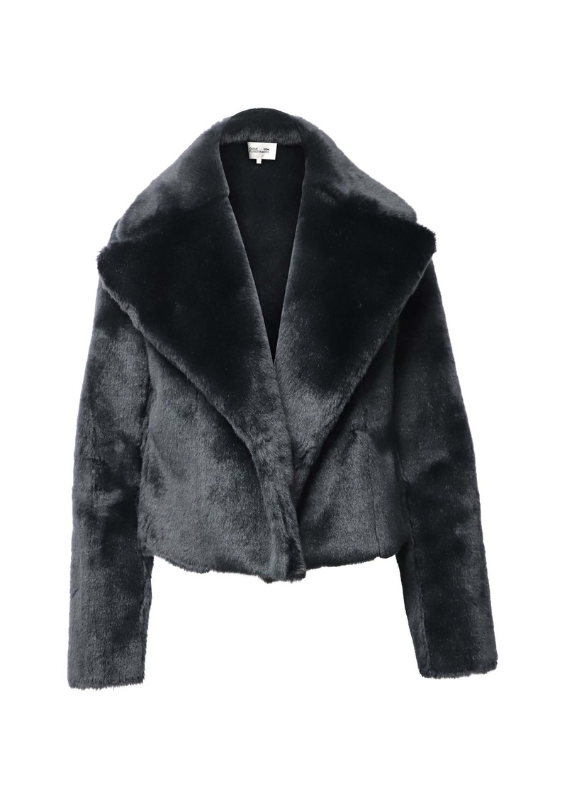 Diane Von Furstenberg Faux Fur Cropped Jacket in Black Acrylic