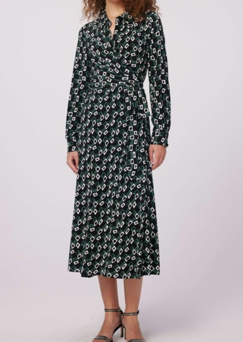 Diane von Furstenberg Geo Print Long Sleeve Midi Wrap Dress