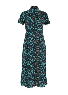 Diane Von Furstenberg Georgia Leopard-Print Shirt Dress in Green Polyester