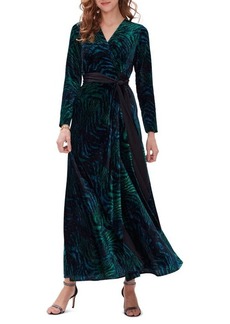 Diane von Furstenberg Jareth Tiger Print Long Sleeve Velvet Wrap Maxi Dress