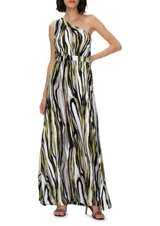 Diane von Furstenberg Kiera Zebra Stripe One-Shoulder Maxi Dress