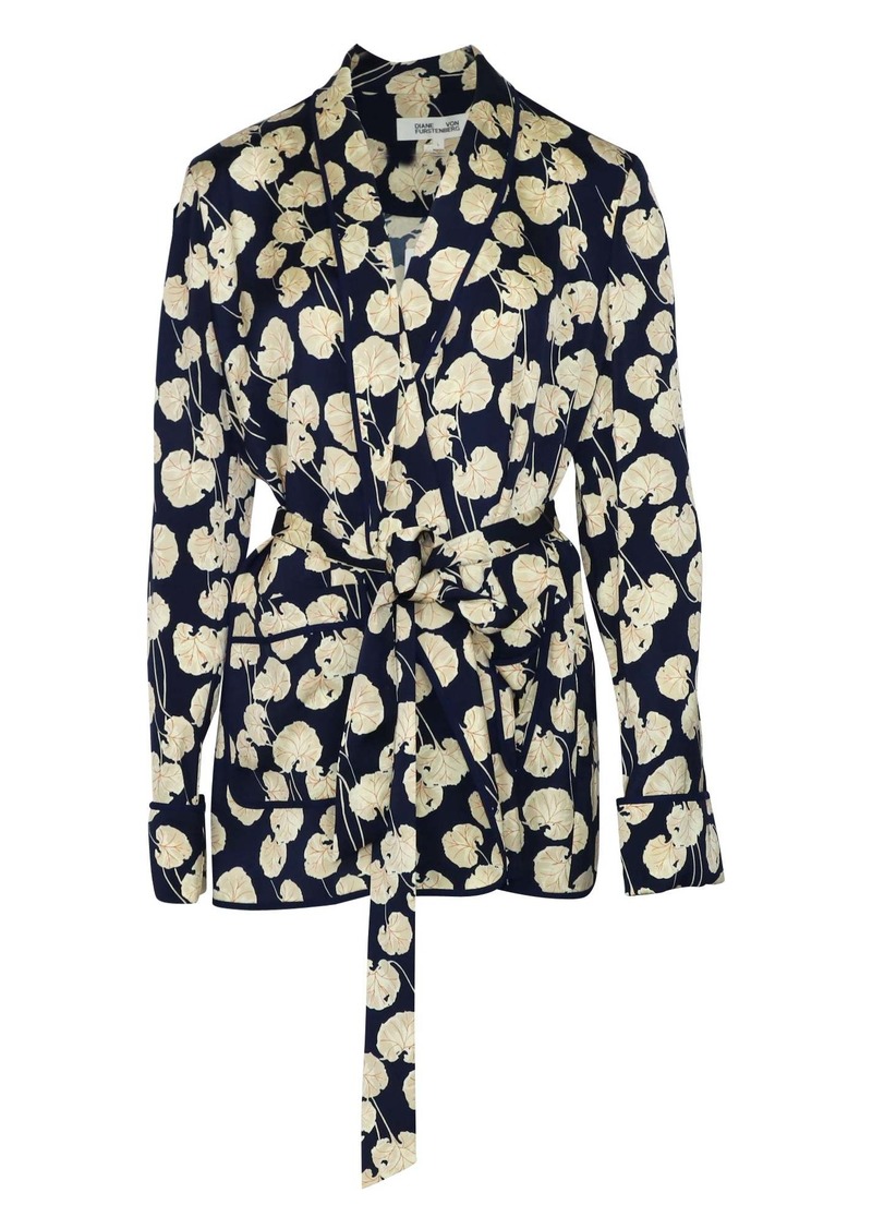 Diane Von Furstenberg Kimono Wrap Jacket in Navy Blue Viscose