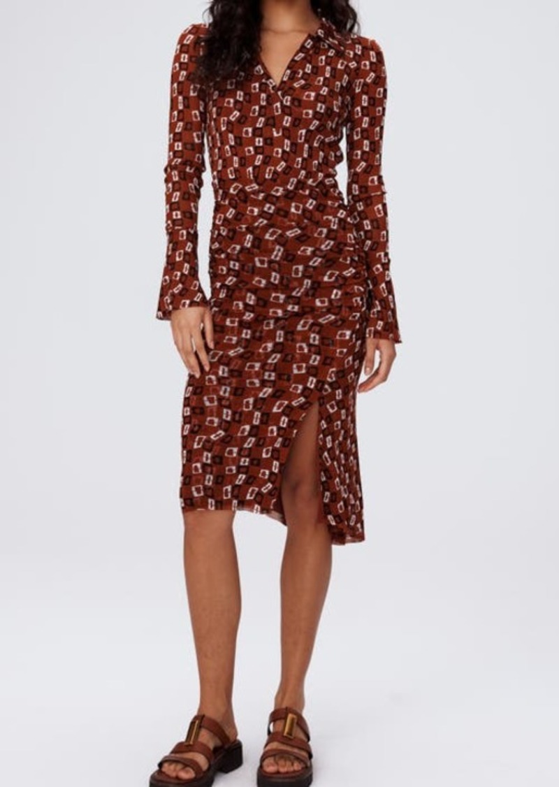 Diane von Furstenberg Lilly Geo Print Long Sleeve Mesh Dress