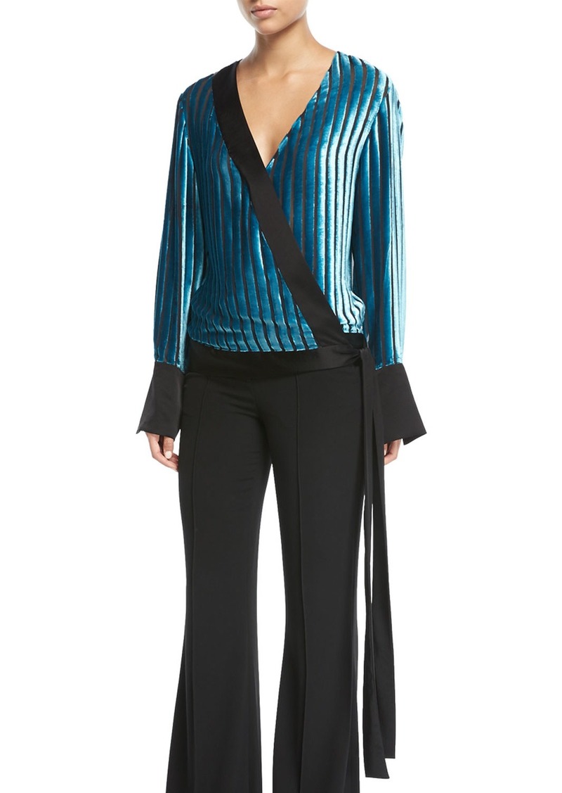 Diane von Furstenberg Long-Sleeve Crossover Velvet Blouse